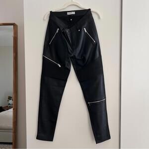 Zara Black Leather Pants with Zipper Details